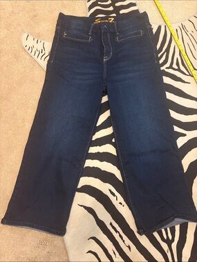 Seven7 Dark Blue Flare Jeans Gaucho jeans authentic dark wash denim w stretch.